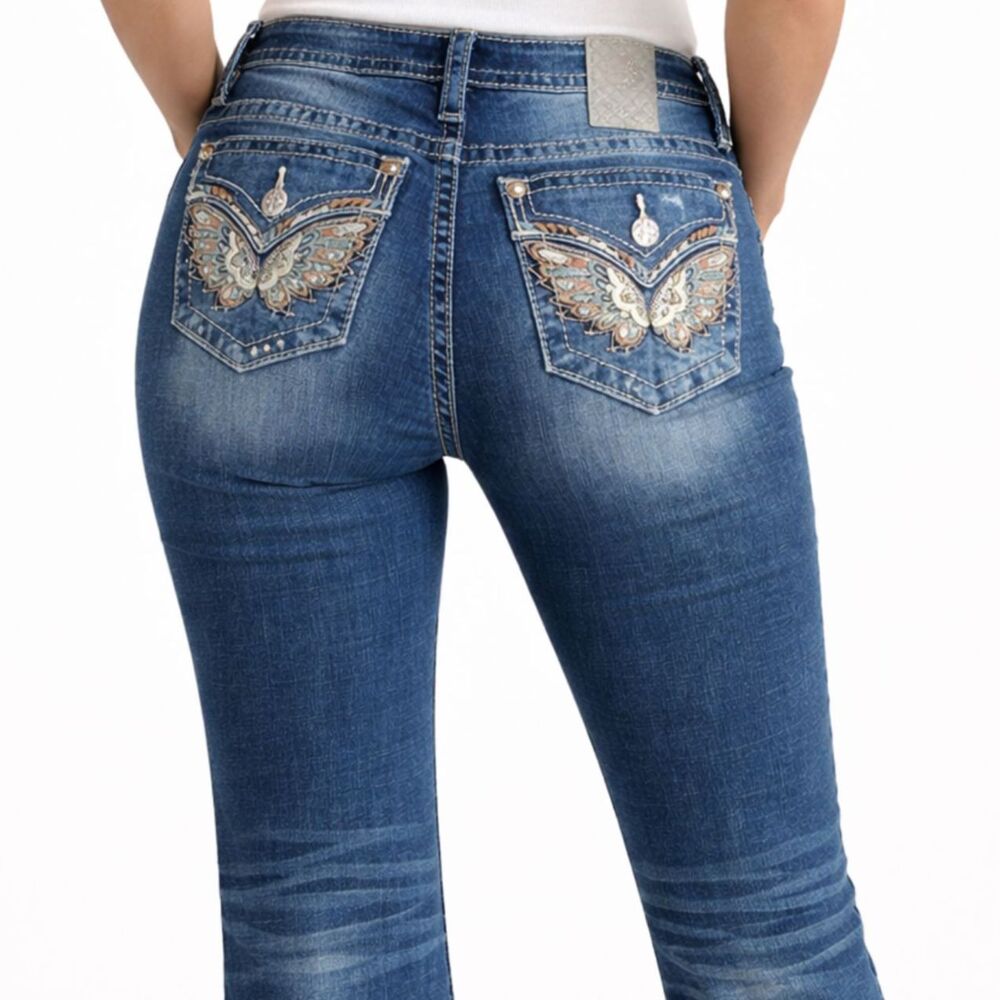 Miss Me Mid Rise Capri Embellished Faux Flap Pockets Jeans Blue 26